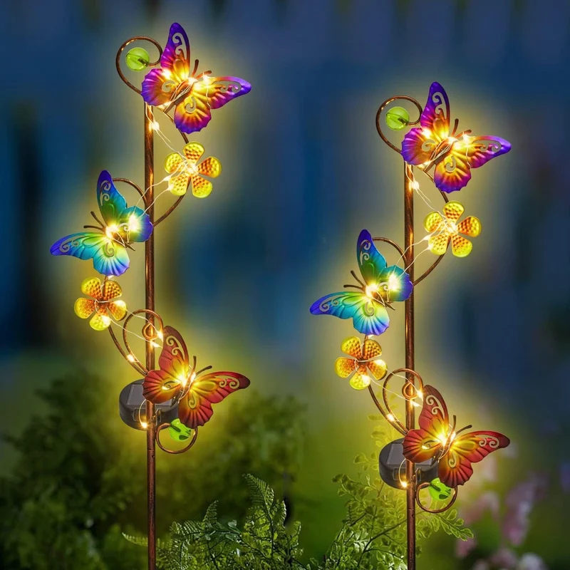Solar-LED-Schmetterlings-Gartenstecker, dekoratives Metall-Gartenornament Skanto