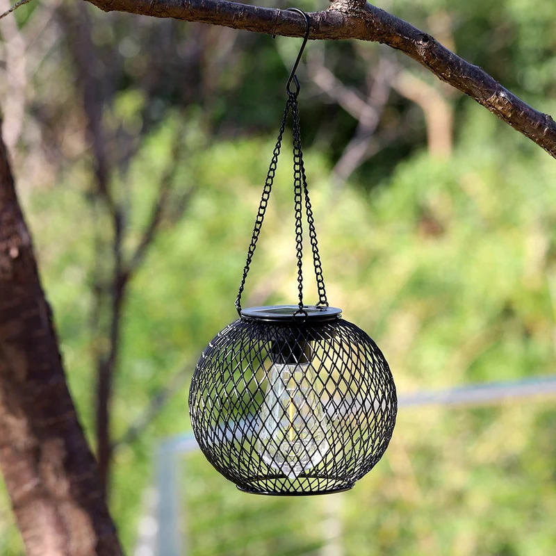 Solar-Hängeleuchten für den Außenbereich mit Vintage-LED-Glühfadenbirne und Metallkäfig, wasserdichte Pendelleuchte Skanto