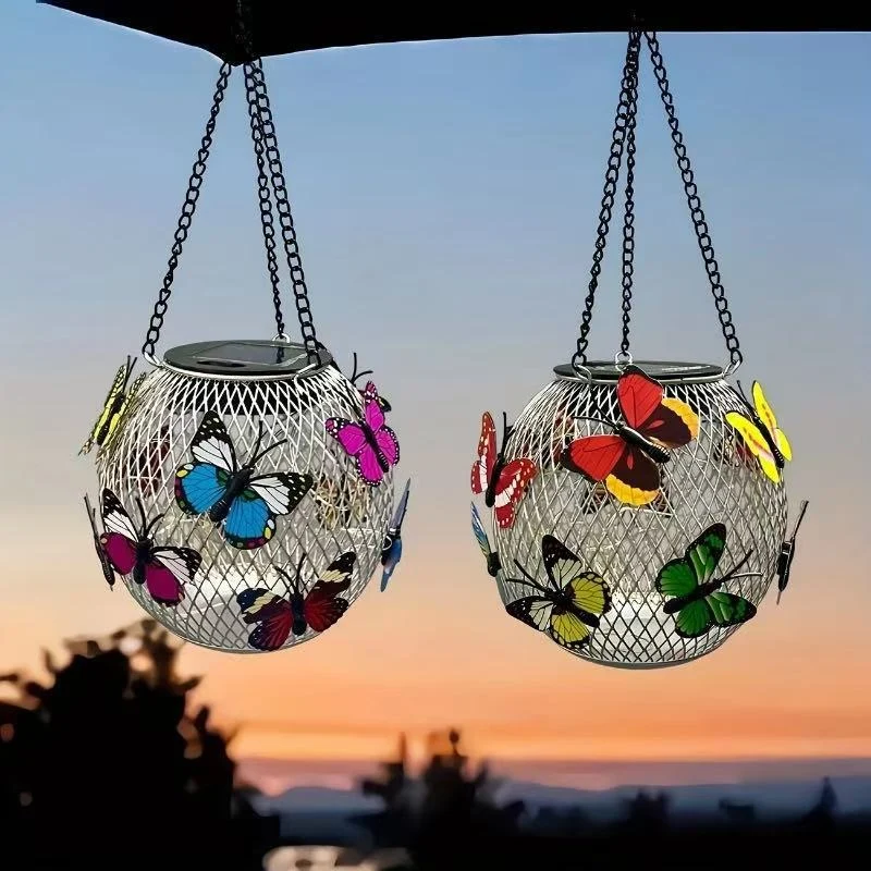 Solar-Hängeleuchten für den Außenbereich mit Vintage-LED-Glühfadenbirne und Metallkäfig, wasserdichte Pendelleuchte Skanto