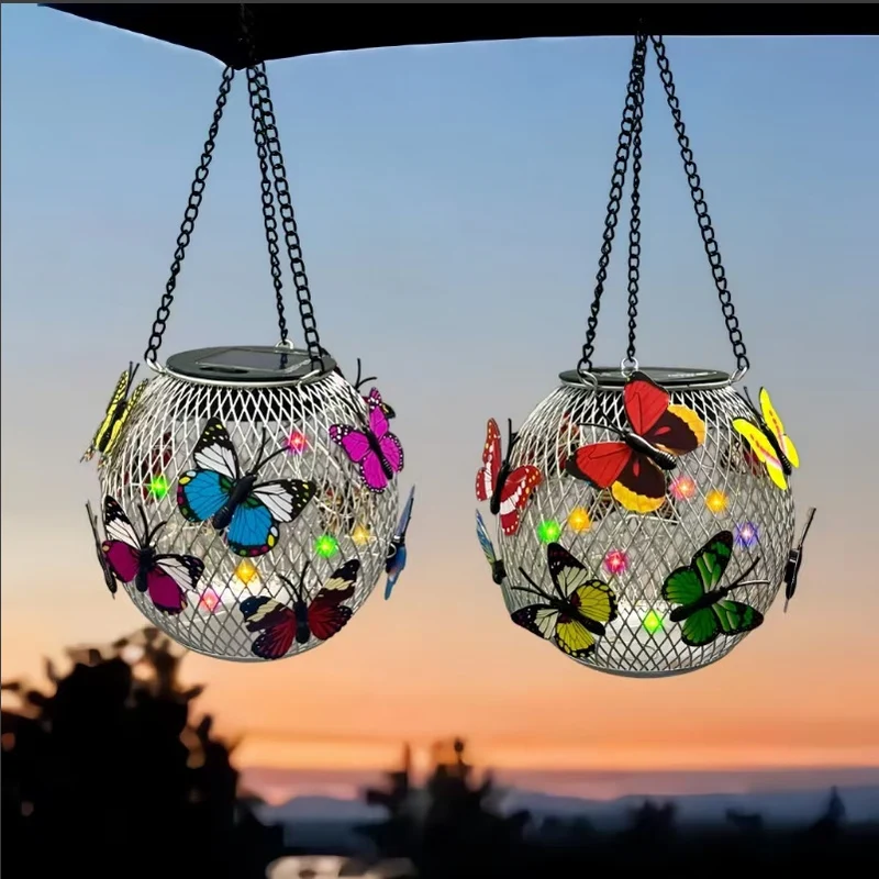 Solar-Hängeleuchten für den Außenbereich mit Vintage-LED-Glühfadenbirne und Metallkäfig, wasserdichte Pendelleuchte Skanto