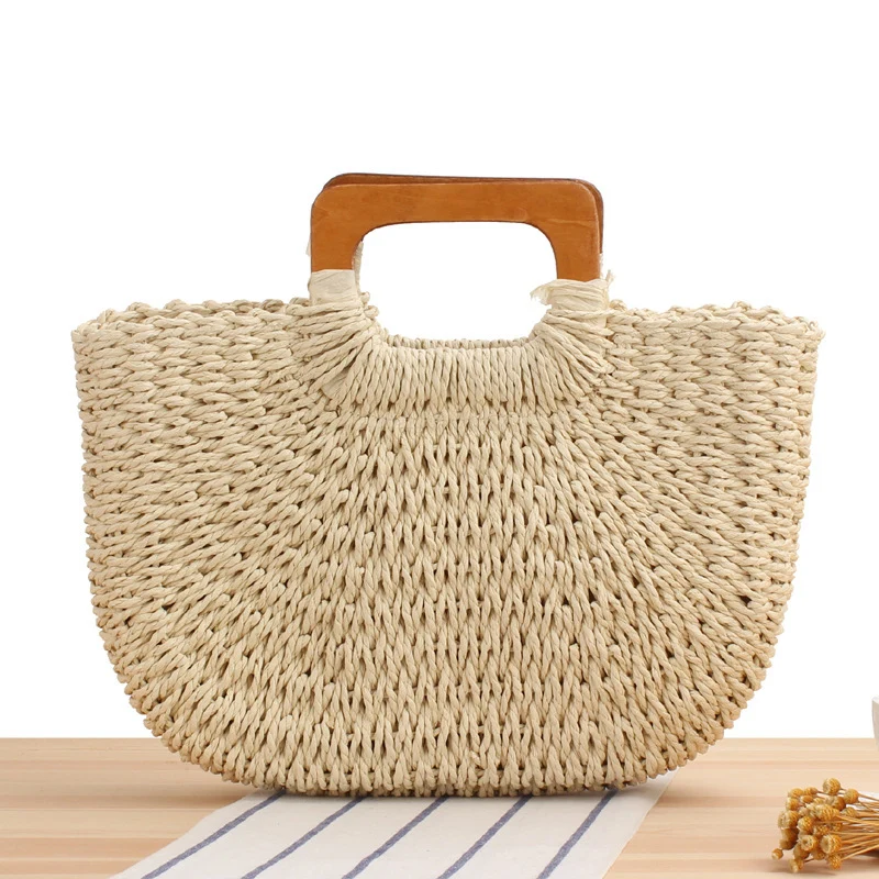 Handgemachte Strohtasche mit Holzgriff Skanto