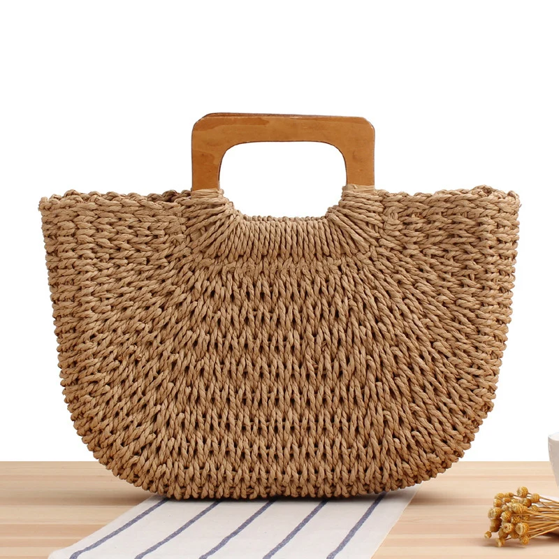 Handgemachte Strohtasche mit Holzgriff Skanto