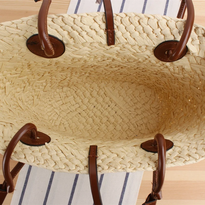 Handgemachte Strandtasche mit braunen Ledergriffen Skanto