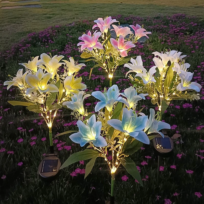 Solarbetriebene künstliche Lilien-Gartensteckerleuchten mit warmer LED-Lichterkette Skanto