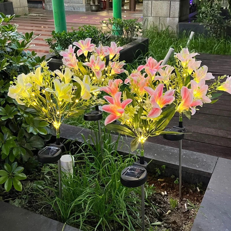 Solarbetriebene künstliche Lilien-Gartensteckerleuchten mit warmer LED-Lichterkette Skanto
