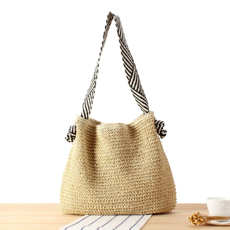 Shopper-Tasche im Boho-Stil aus Naturgeflecht Skanto