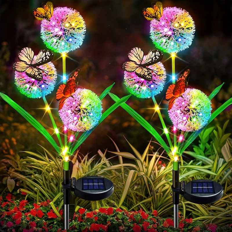 Skanto Solar-Pusteblumen-Kugel-Gartensteckerleuchten mit Schmetterlingsakzent und Dämmerungssensor Skanto