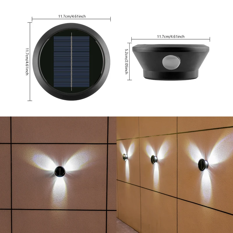 Skanto Runde Solar-Wandleuchte mit Quad-Beam LED, dekorative Außenwandlampe und wetterfestem Gehäuse Skanto
