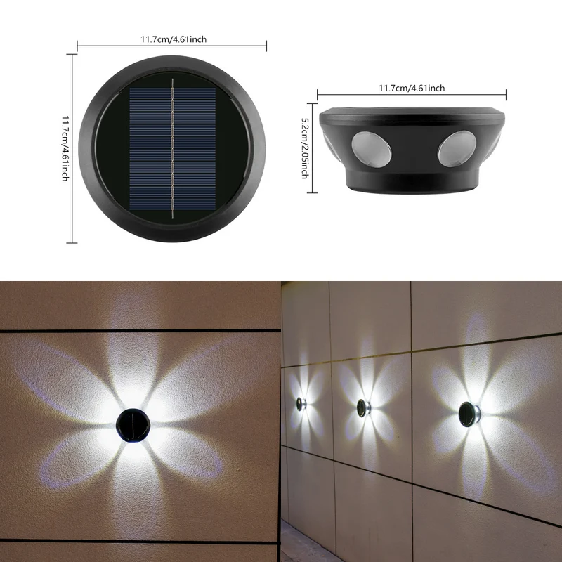 Skanto Runde Solar-Wandleuchte mit Quad-Beam LED, dekorative Außenwandlampe und wetterfestem Gehäuse Skanto