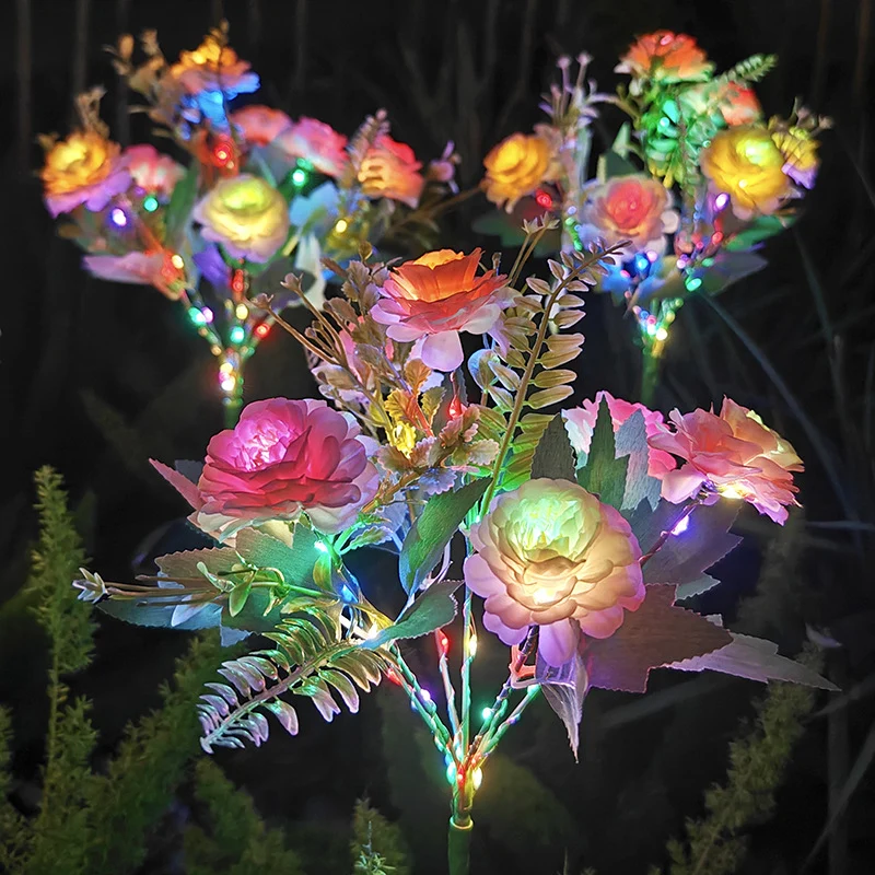 Realistischer künstlicher Pfingstrosen-Gartenstecker mit Dämmerungs-LED und verstellbarem Stiel Skanto
