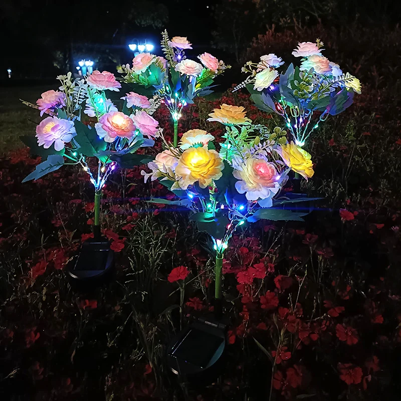 Realistischer künstlicher Pfingstrosen-Gartenstecker mit Dämmerungs-LED und verstellbarem Stiel Skanto