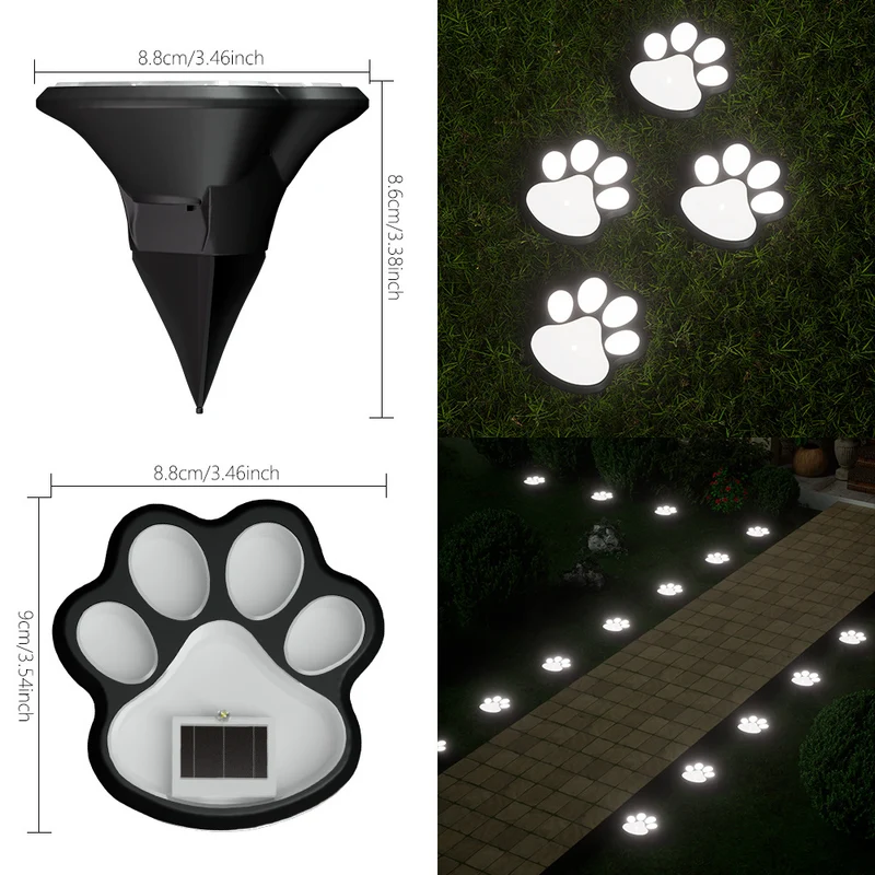 Pfotenabdruck Solar-Gartenweg-Steckerleuchten mit integriertem Panel und Erdspieß Skanto