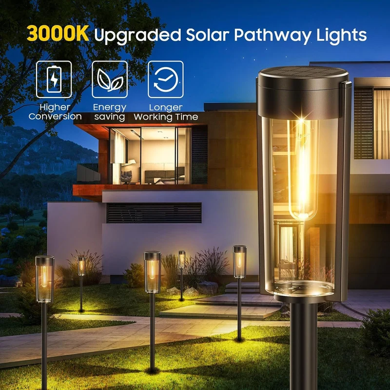 Outdoor Wasserdichte Vintage Glas-Pfostenlaterne mit LED-Glühfadenbirne und Erdspieß Skanto