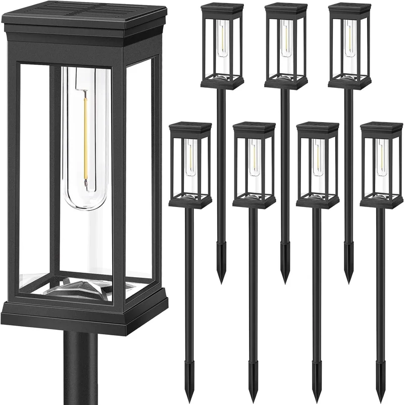 Outdoor Wasserdichte Vintage Glas-Pfostenlaterne mit LED-Glühfadenbirne und Erdspieß Skanto