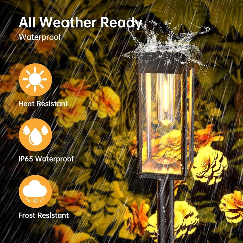 Outdoor Wasserdichte Vintage Glas-Pfostenlaterne mit LED-Glühfadenbirne und Erdspieß Skanto