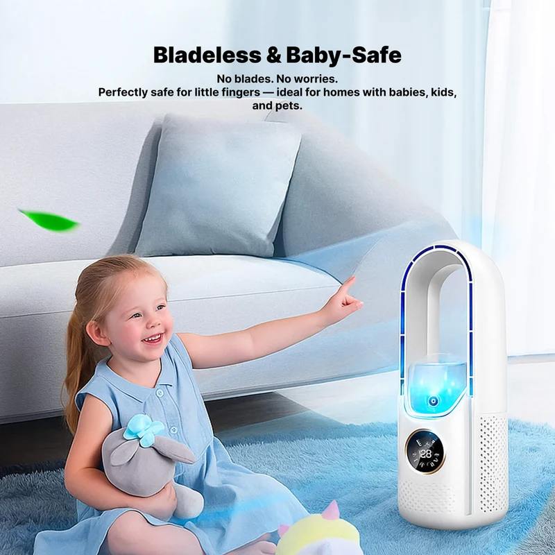Blattlose tragbare Klimaanlage | Ultraschall, ergonomisches Design & ideal für Zuhause & Büro | Skanto