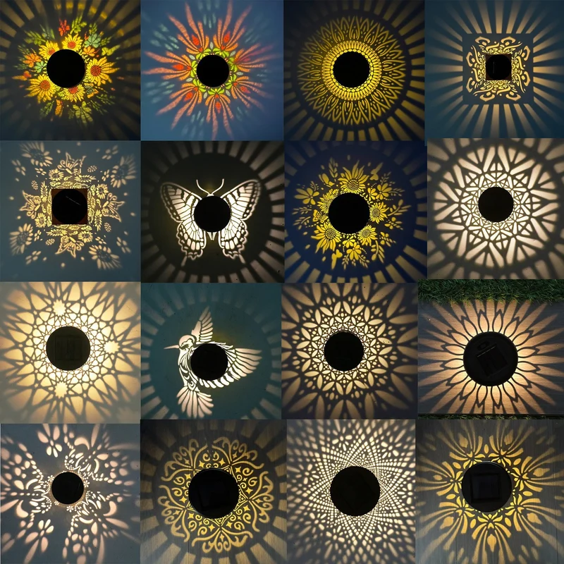 Outdoor Mandala Sonnenprojektions-Wandleuchte mit gemustertem Metallgehäuse und automatischem Dämmerungssensor Skanto