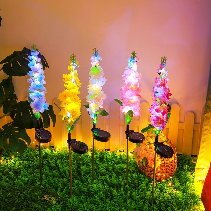 Dekorativer hoher künstlicher Delphinium-Gartenstecker mit Edelstahlspieß und verstellbarem Clip Skanto