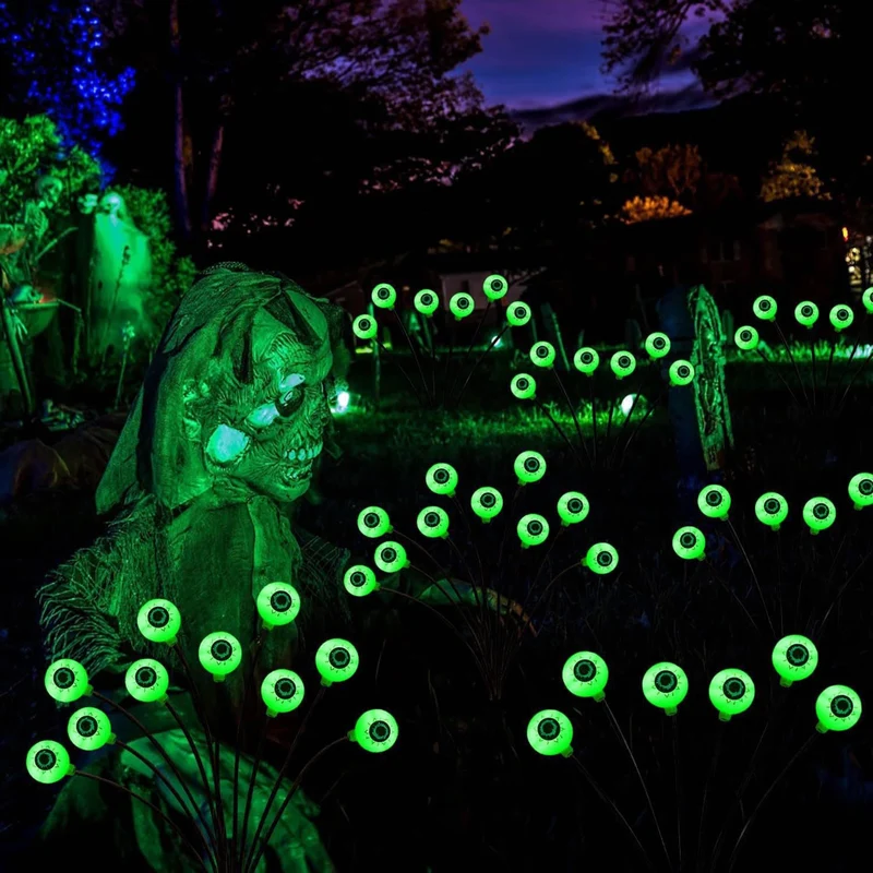 Leuchtende Augapfel-Gartenstecker-Set mit Solar-LED und flexiblen Stielen Skanto