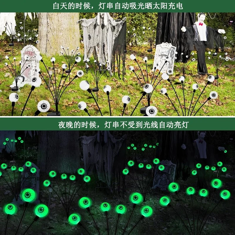 Leuchtende Augapfel-Gartenstecker-Set mit Solar-LED und flexiblen Stielen Skanto
