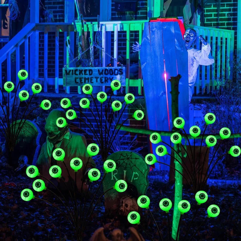 Leuchtende Augapfel-Gartenstecker-Set mit Solar-LED und flexiblen Stielen Skanto
