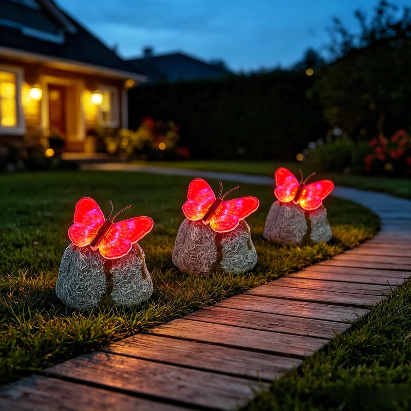 Dekorativer solarbetriebener Schmetterling auf Stein-LED-Gartenakzent Skanto