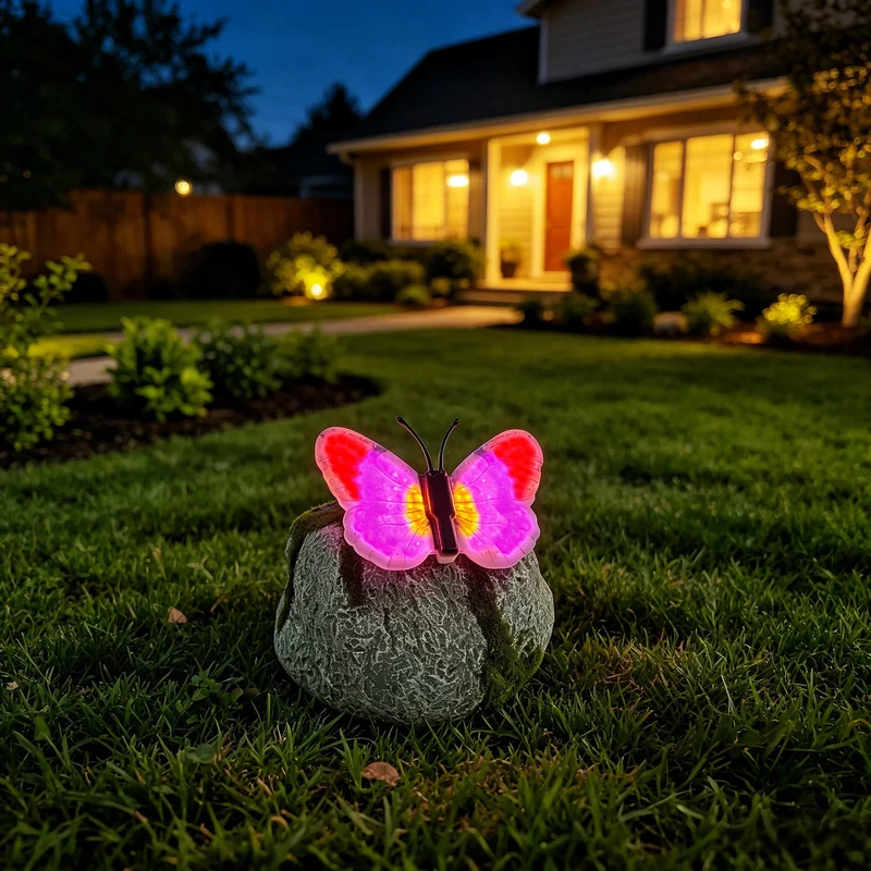 Dekorativer solarbetriebener Schmetterling auf Stein-LED-Gartenakzent Skanto