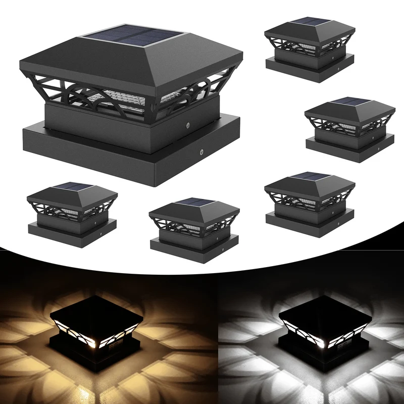 Dekorativer Solar-LED-Quadratpfostenaufsatz mit Gittermuster und Zwei-Modus Warm- & Kaltbeleuchtung Skanto