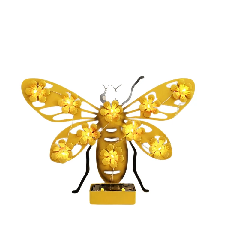 Dekorative Solar-LED-Bienen-Wandskulptur mit Blumen-Lichterkette und Metallhalterung Skanto