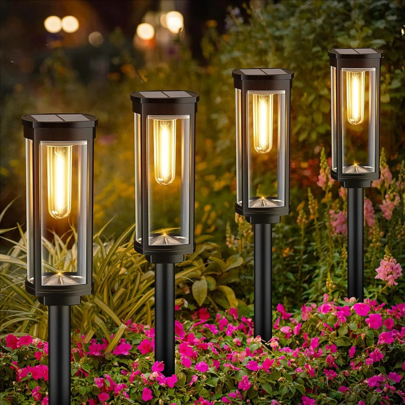 Wetterfeste Gartenpfostenlaterne mit Vintage-Glühfaden-Glühbirne und gehärteten Glasscheiben Skanto