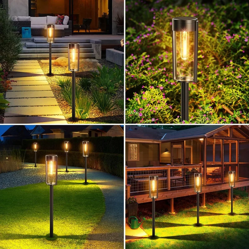 Wetterfeste Gartenpfostenlaterne mit Vintage-Glühfaden-Glühbirne und gehärteten Glasscheiben Skanto