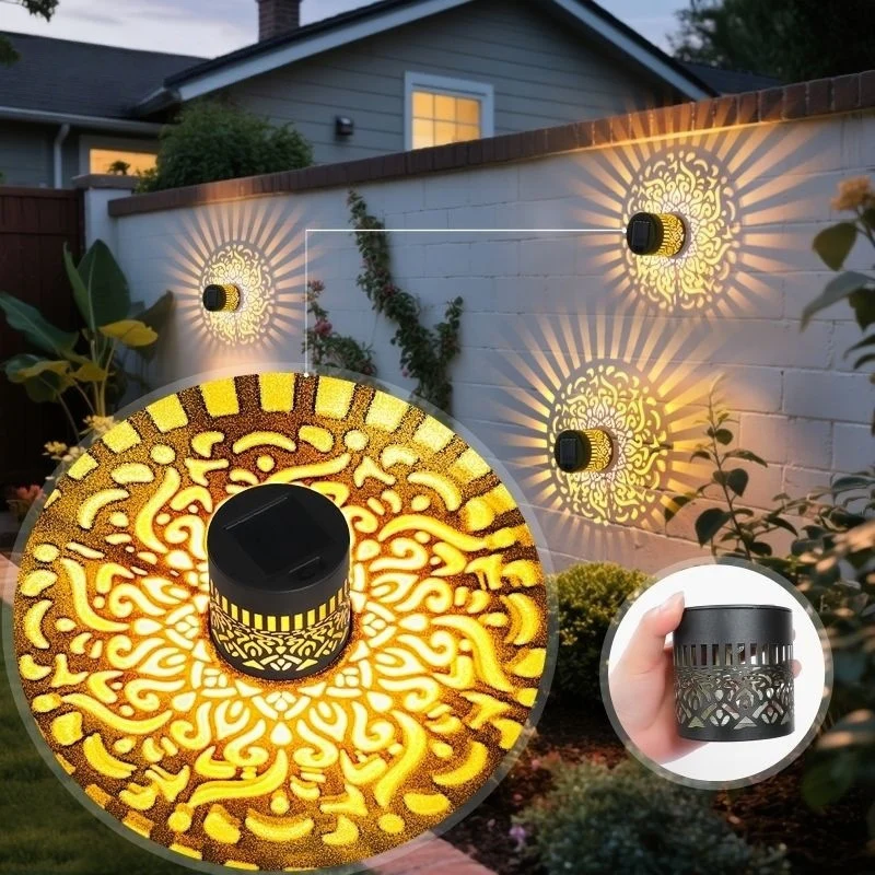 Dekorative Solar-Metalllaterne mit geometrischem Ausschnitt und warmem LED-Lichteffekt Skanto