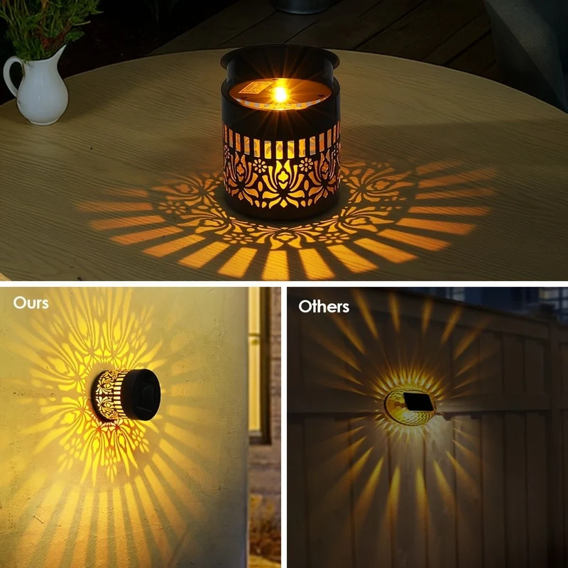 Dekorative Solar-Metalllaterne mit geometrischem Ausschnitt und warmem LED-Lichteffekt Skanto