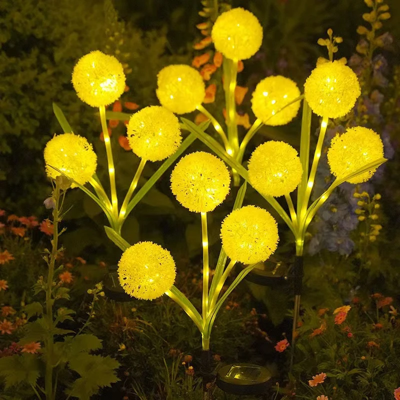Löwenzahn-inspirierte Solar-Gartenstecker mit integriertem Solarpanel und doppelten Blumenkugeln Skanto