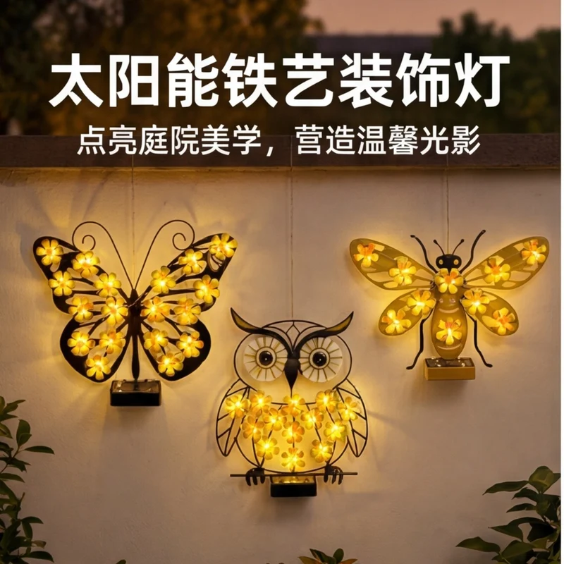 Dekorative Metall-Bienen-Wandleuchte mit integrierter LED-Lichterkette und Solarmodul Skanto