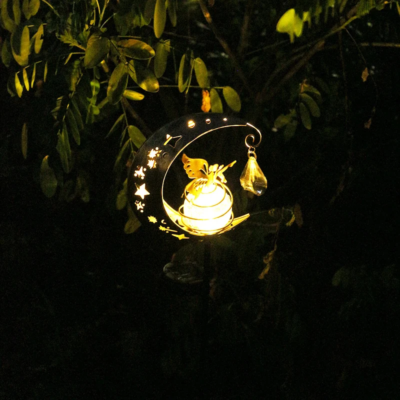 Dekoratives Halbmond Solar-Gartenstecker Licht mit Kristallkugel und Schmetterling Skanto