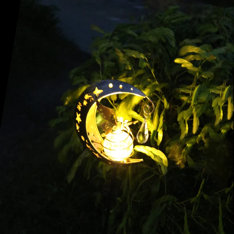 Dekoratives Halbmond Solar-Gartenstecker Licht mit Kristallkugel und Schmetterling Skanto