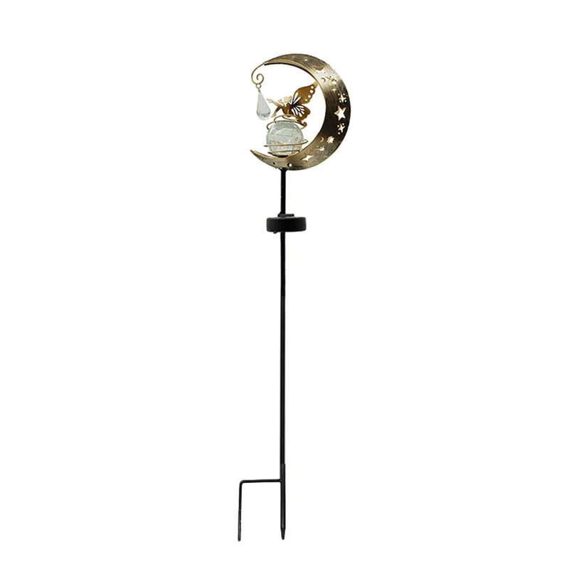 Dekoratives Halbmond Solar-Gartenstecker Licht mit Kristallkugel und Schmetterling Skanto