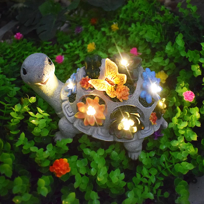 Solarbetriebene Sukkulenten-Schildkröten-Pflanzgefäß-Nachtlicht-Ornament Skanto