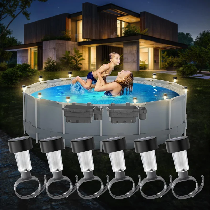 Solar-LED-Clip-On-Poolrandleuchte für Aufstellpools mit wasserdichter, robuster Halterung Skanto