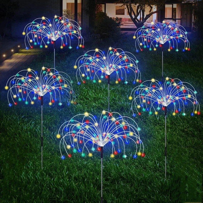Solarbetriebene Glasfaser-Pusteblumen-Gartenstecker mit wasserdichtem LED-Feuerwerkseffekt Skanto