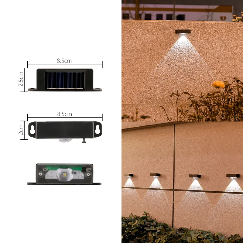 Kompakte solarbetriebene LED-Wandleuchte mit Bewegungssensor für Außentreppen und Zäune Skanto