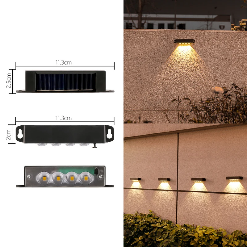 Kompakte solarbetriebene LED-Wandleuchte mit Bewegungssensor für Außentreppen und Zäune Skanto