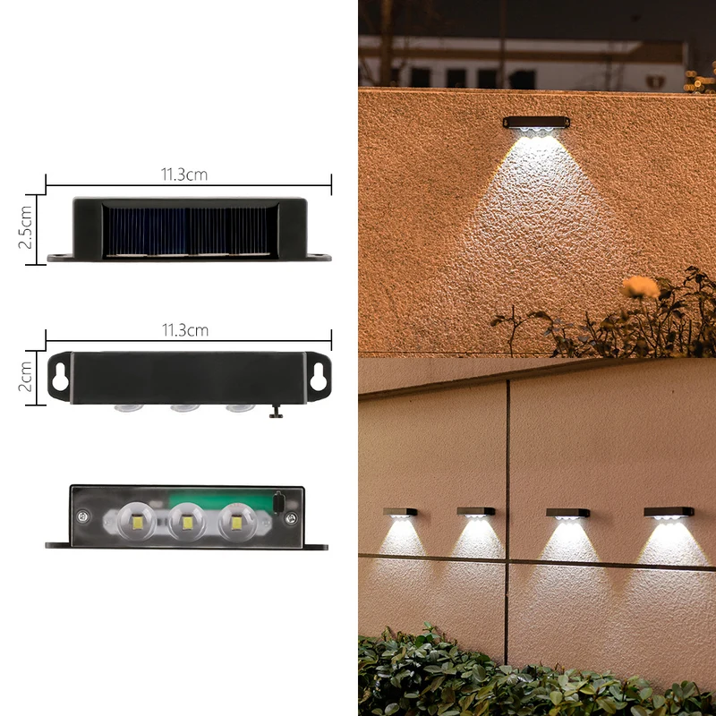 Kompakte solarbetriebene LED-Wandleuchte mit Bewegungssensor für Außentreppen und Zäune Skanto