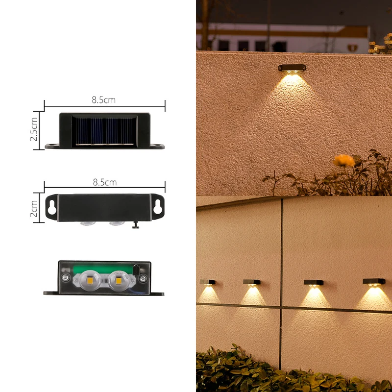 Kompakte solarbetriebene LED-Wandleuchte mit Bewegungssensor für Außentreppen und Zäune Skanto