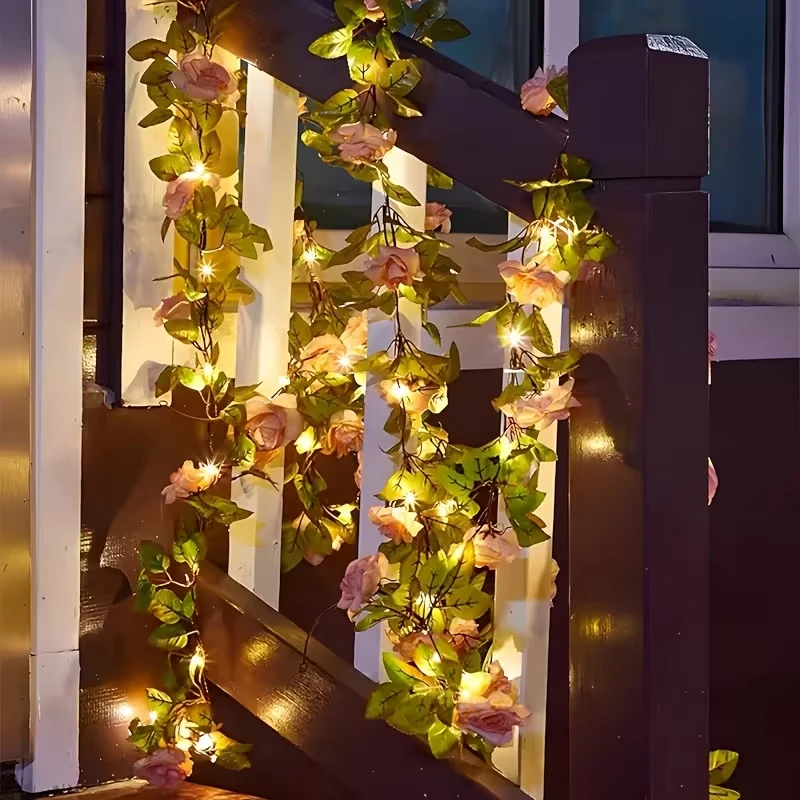Skanto Künstliche Rosenranke LED-Lichterkette Wasserdichter Kupferdraht Skanto