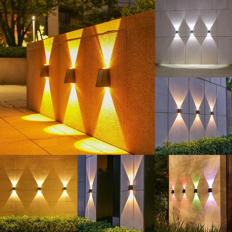 Skanto Abgewinkelte bidirektionale Solar-LED-Wandleuchte mit integriertem Photovoltaik-Panel und Prismenlinse Skanto