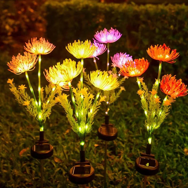 Realistische Solar-LED-Gartenblumenstecker mit Chrysanthemenblüte und flexiblem wasserdichtem Stiel Skanto