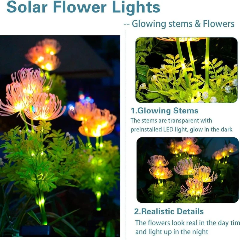 Realistische Solar-LED-Gartenblumenstecker mit Chrysanthemenblüte und flexiblem wasserdichtem Stiel Skanto