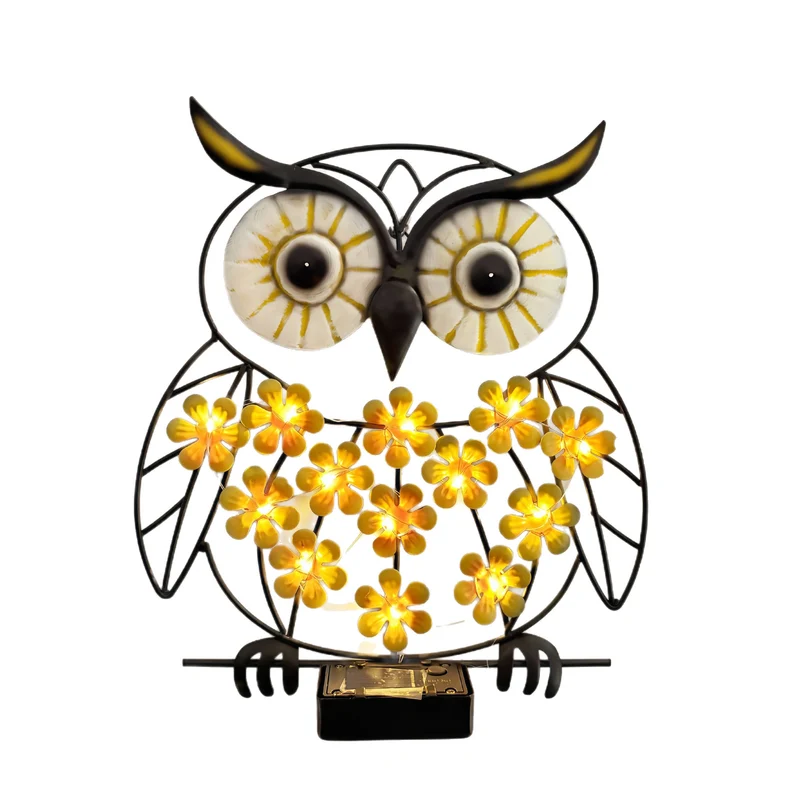 Skanto Metall-Eulen-Wandkunst mit Solar-LED-Blumenlichtern und Eisenrahmen